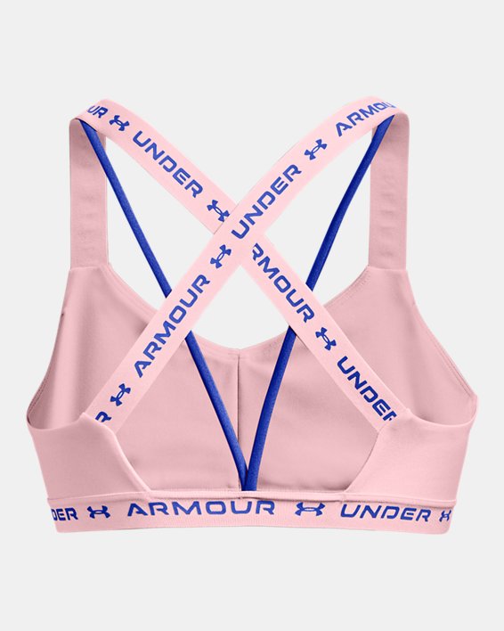 Under Armour Womens Crossback Clutch Bra Pink Sports Gym Breathable Lightweight 